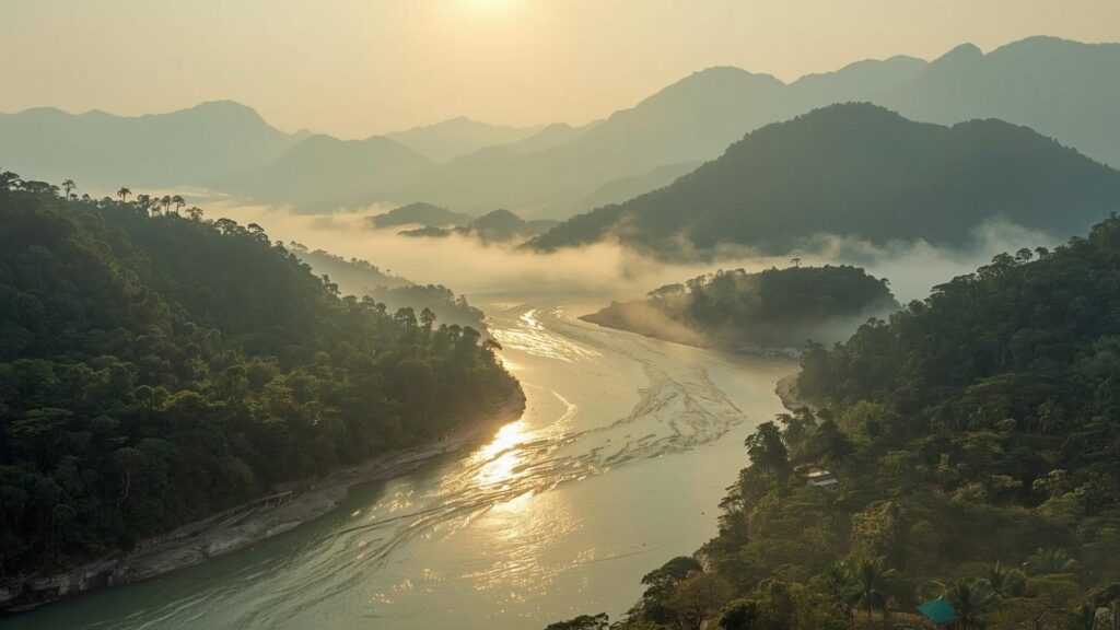 Hình minh họa Phật giáo về dòng sông trôi chảy tượng trưng cho vô thường