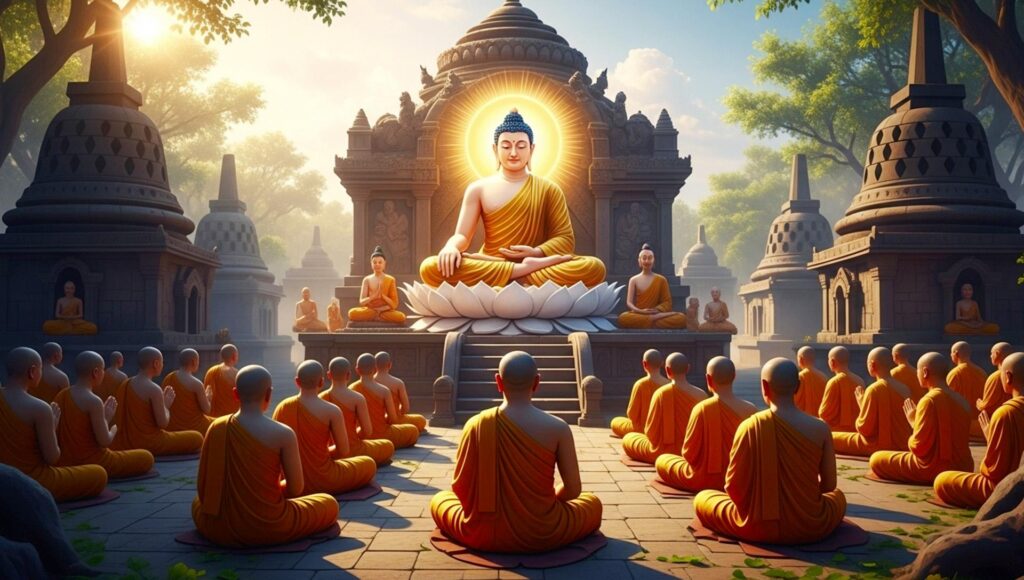 Đức Phật nhập Niết Bàn, ánh sáng trí tuệ lan tỏa khắp rừng Sa La