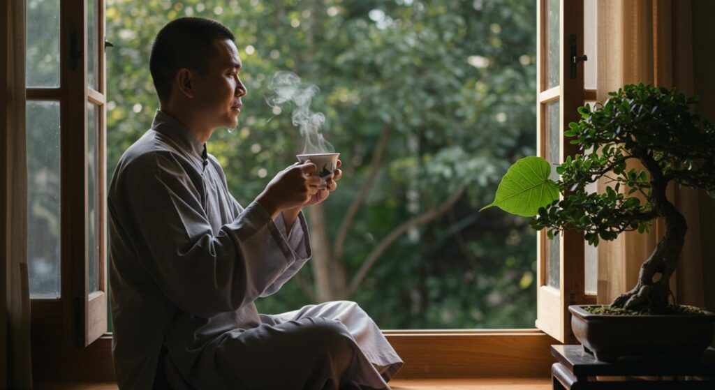 Đức Phật soi sáng người đang bước đi chánh niệm giữa cuộc đời