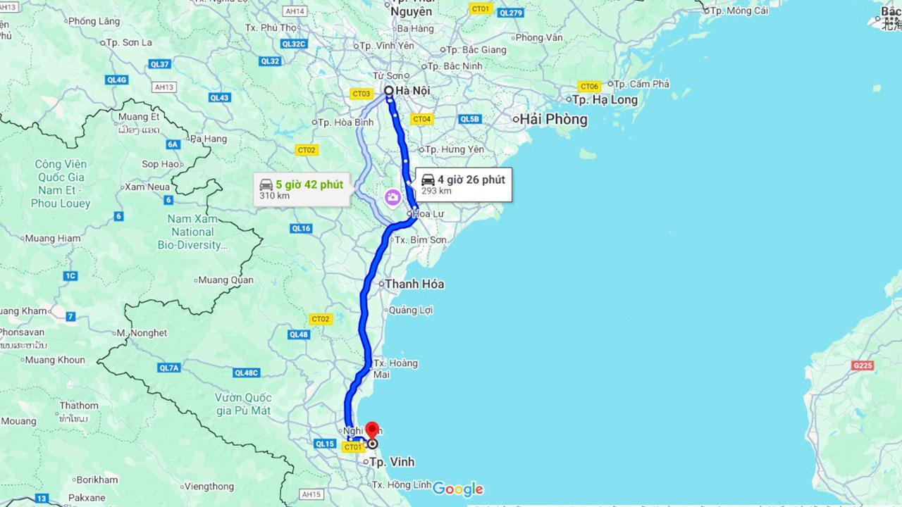 Lộ trình Hà Nội - Cửa Lò