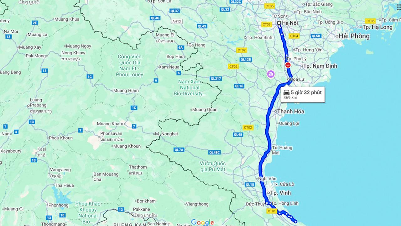 Hà Nội Thiên Cầm bao nhiêu km?