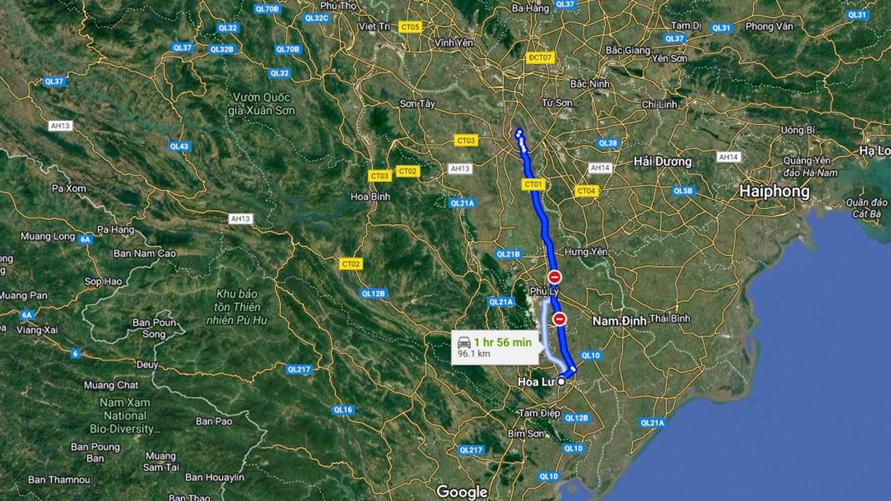 Bản đồ đường đi Hà Nội - Ninh Bình