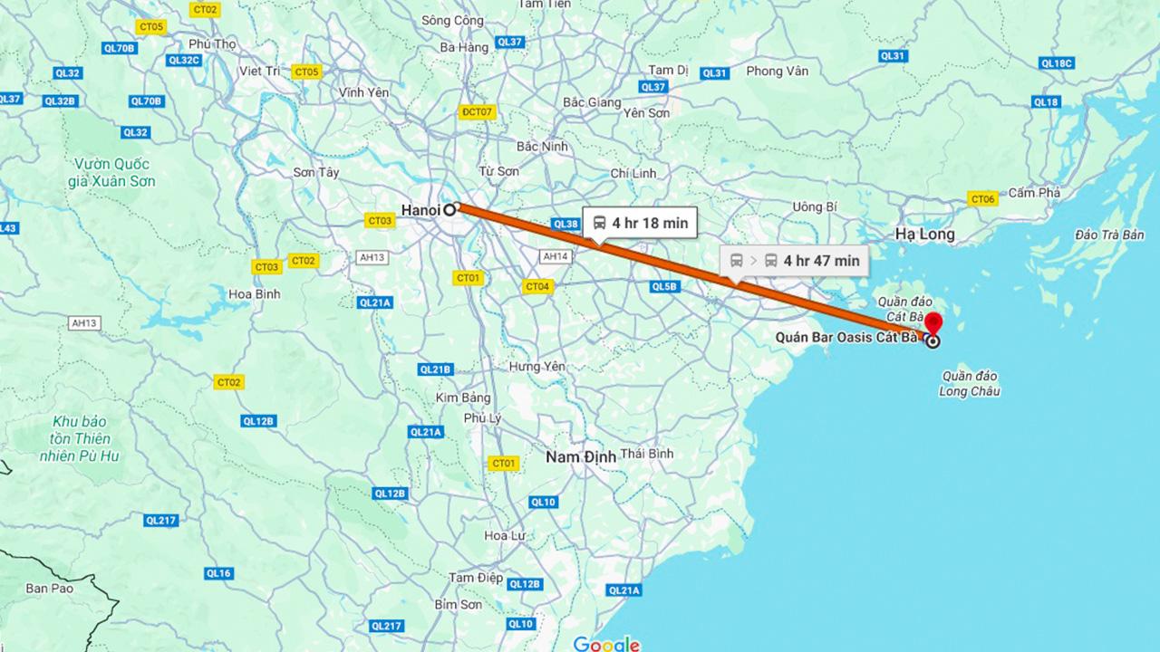 Khoảng cách từ Hà Nội đến Cát Bà